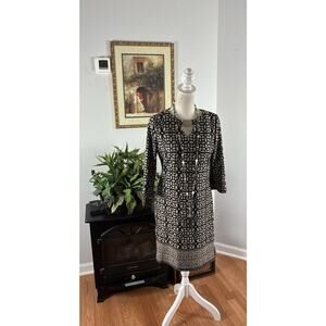 TACERA Women 3/4 Sleeve Shift Dress Multicolor Pullover Round Neck Size PM